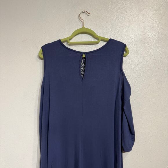 Lane Bryant Blue Crochet Neck Cold Shoulder Midi Shift Dress Sz 14/16 NWT - Picture 9 of 13